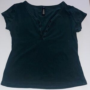 SKIMS Black Short Sleeve Henley Top